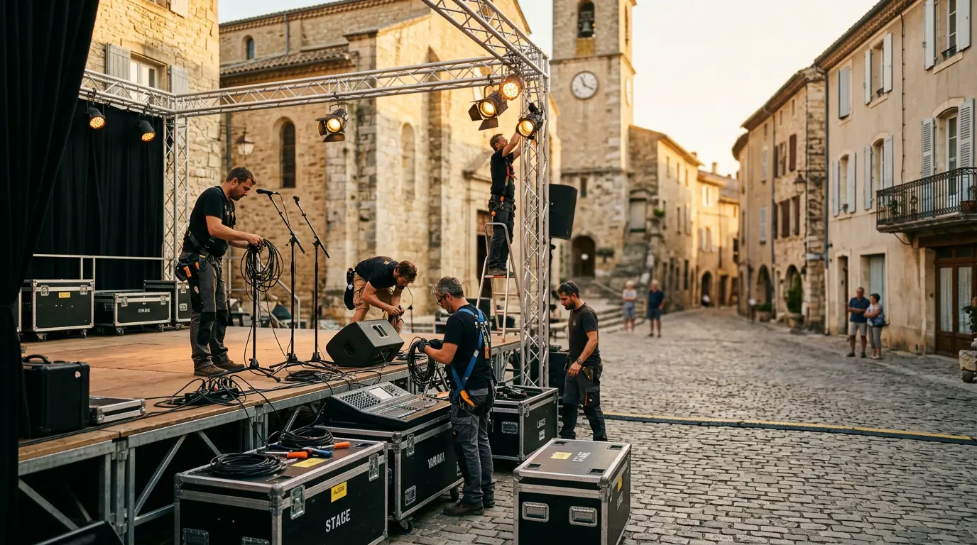 Régie technique et logistique scénique sur la place publique par l'association Pink Noise