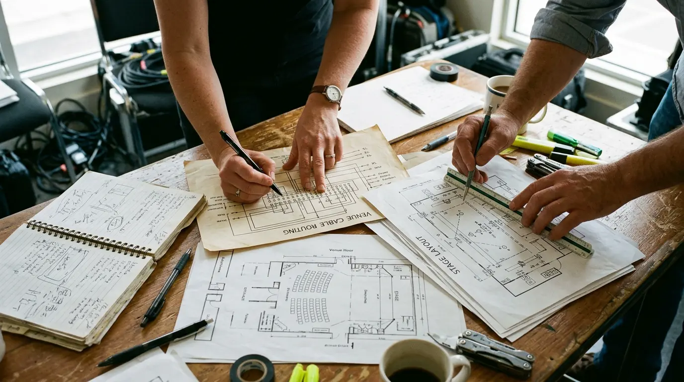 Coordination technique et plans de câblage sur table de travail